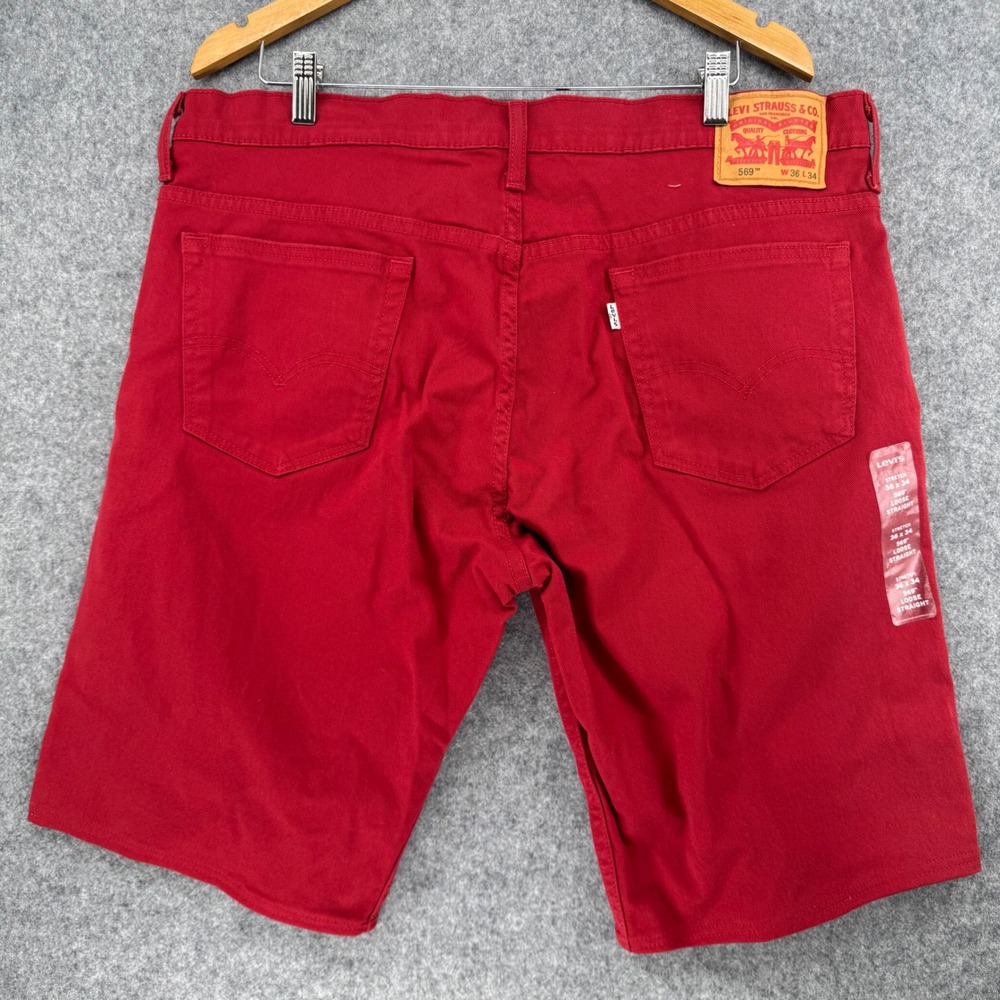 Levi's 569 Loose Straight Shorts Mens 36 Red Stretch Denim 11" Inseam NEW